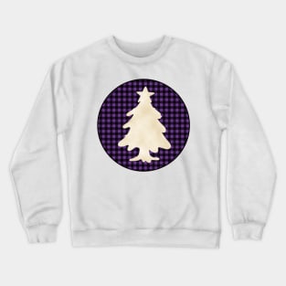 Christmas tree silhouette over a black and violet tile pattern Crewneck Sweatshirt